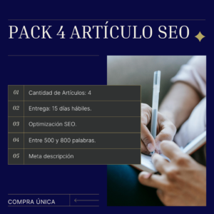 Paquete de 4 artículos SEO optimizados para mejorar el posicionamiento en Google y atraer tráfico cualificado a tu blog.