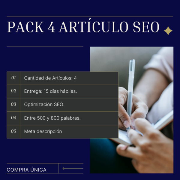 Paquete de 4 artículos SEO optimizados para mejorar el posicionamiento en Google y atraer tráfico cualificado a tu blog.