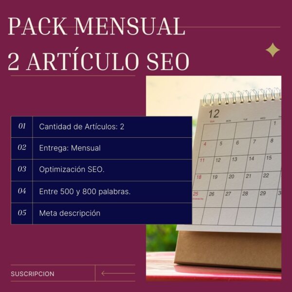 Pack mensual 2 articulos seo